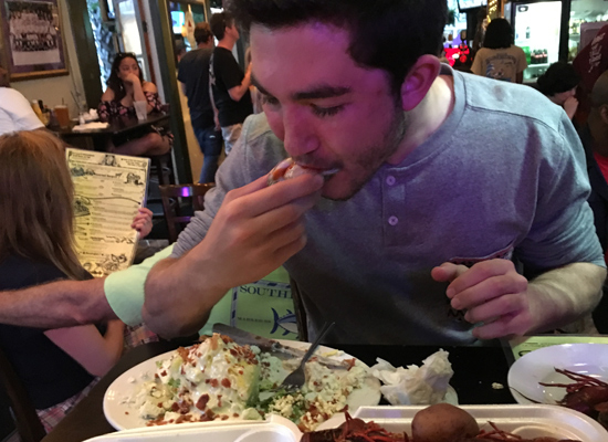 Matt at The Blind Pelican in NOLA eating oysters and crawfish for the first time….